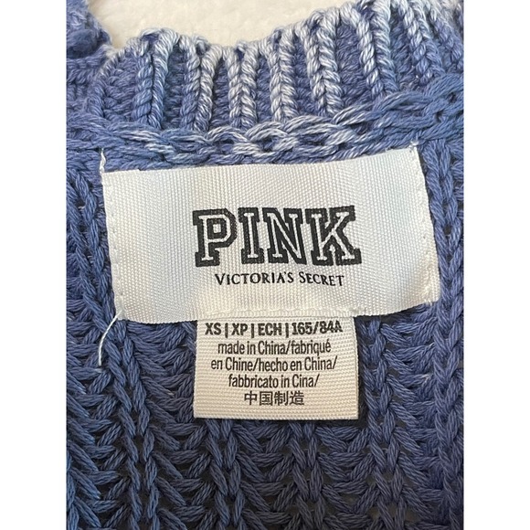 PINK Victoria's Secret Blue Knit Open Front Cardigan Sweater Pockets Oversized - Picture 4 of 8